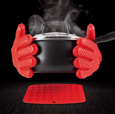 Gant de cuisine antidérapant et silicone rouge 30x18cm - Centrakor
